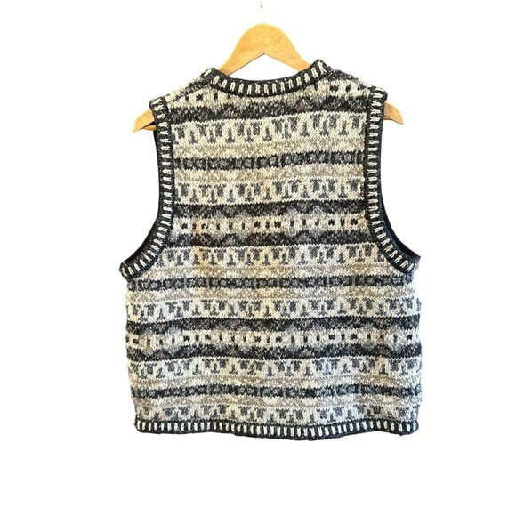 Vintage St. Johns Bay Gray Wool Blend Nordic Fair Isle Zip Up Winter Vest Large - Picture 4 of 5